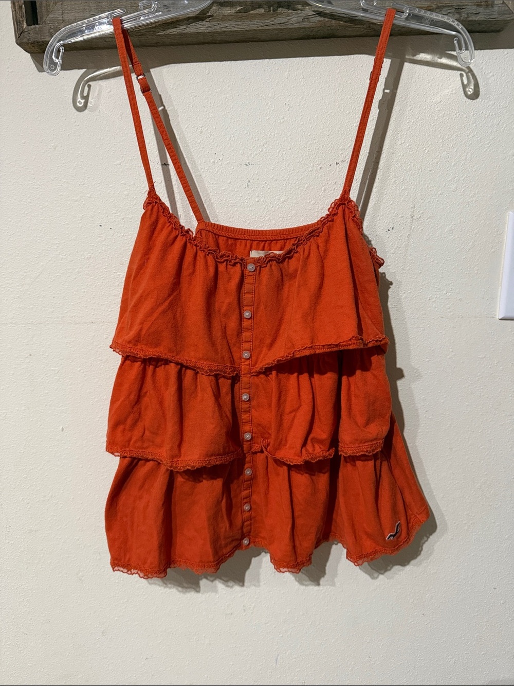 Y2K Hollister Tiered Ruffle Button Front Camisole - Orange